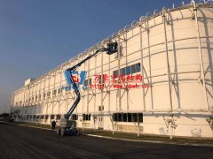 寧波益富樂(lè)科技有限公司新廠房外立面PTFE防紫外線網(wǎng)格膜結(jié)構(gòu)項(xiàng)目鋼結(jié)構(gòu)接近尾聲